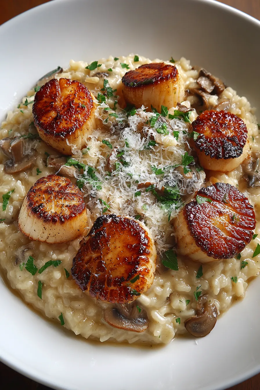 Creamy Mushroom Risotto with Seared Scallops – FadedMix