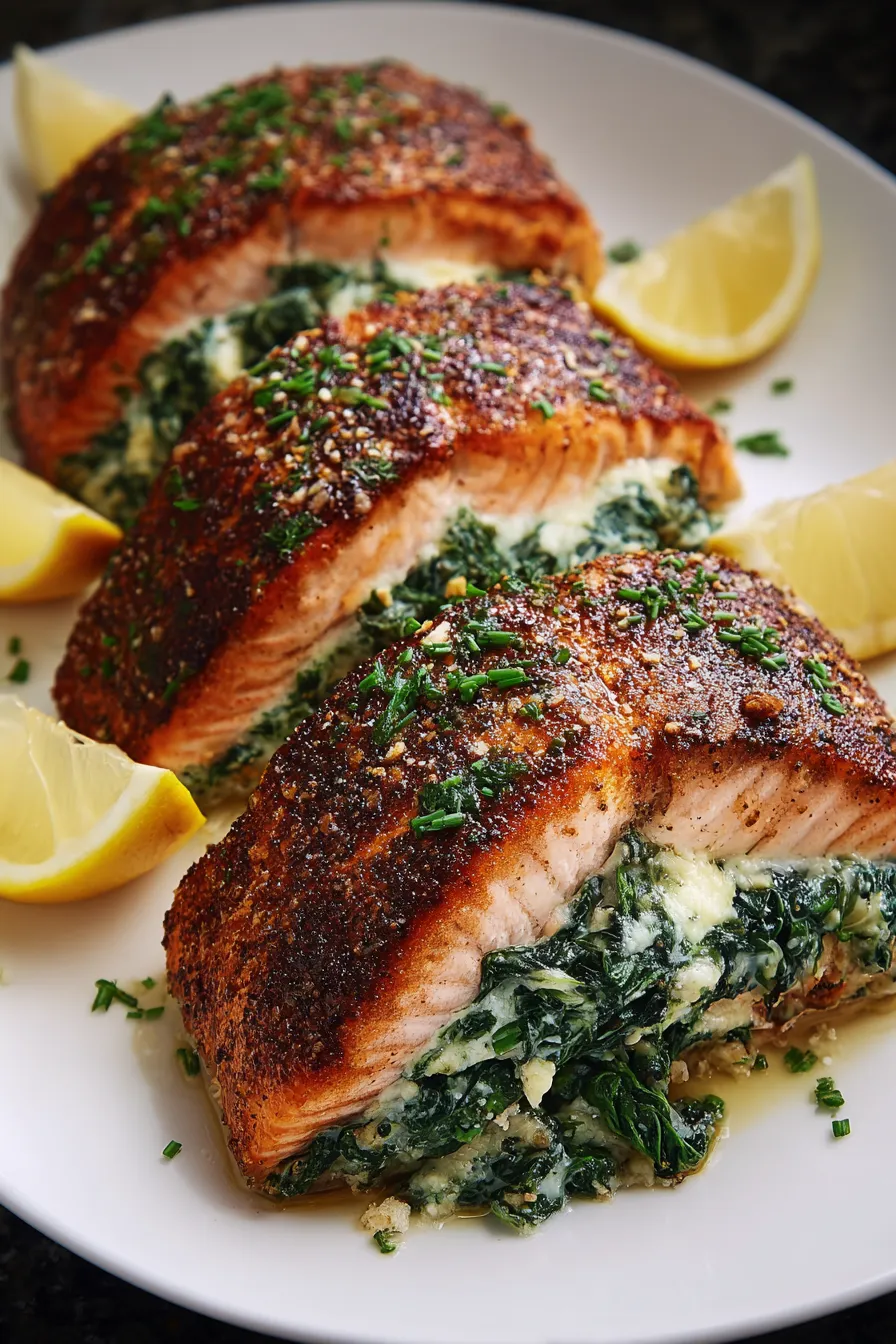 Blackened Salmon Stuffed with Spinach and Parmesan Cheese – FadedMix