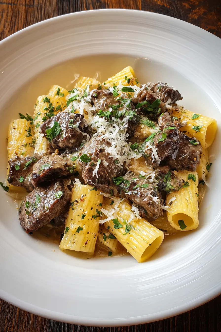 Garlic Butter Steak Tips with Cheesy Rigatoni – FadedMix