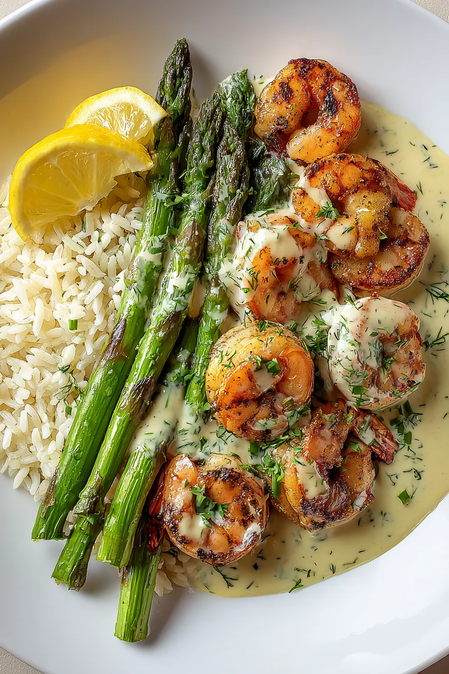 Grilled Shrimp Bowl with Asparagus & Creamy Garlic Sauce – FadedMix