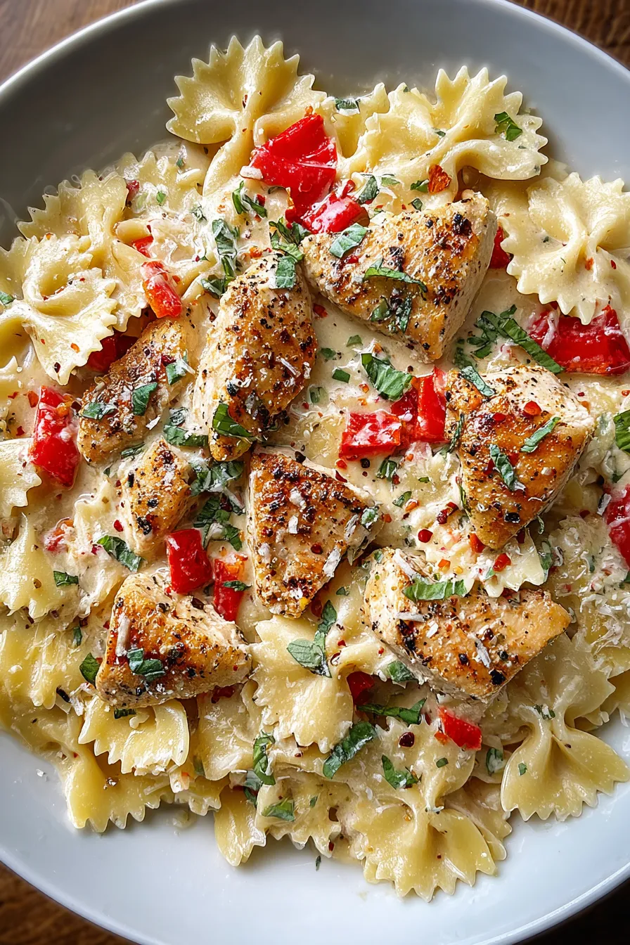 Parmesan Roasted Red Pepper Chicken Bowties in Garlic Cream – FadedMix